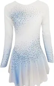 [LIUHUO] Figure Skating Dress White and Light Blue Gradient Diamonds Girls Competition Show