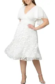 Kiyonna Pretty Petals Flutter Sleeve Cocktail Dress in Ivory Blossoms at Nordstrom, Size 1X