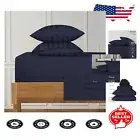 1000 Thread Count Egyptian Cotton King Sheet Set - Navy Striped Luxury Bedding