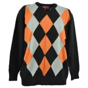 Red Jacket Diamond Black Orange Vintage Retro Wool Knitte Sweater Pullover Large