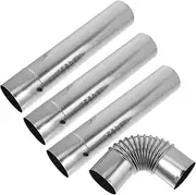 NULYLU 3Pcs Stainless Steel Straight Vent Smoke Chimney Flue Tube with Elbow Connector for Water Durable Rustproof Easy Installation Practical Exhaust