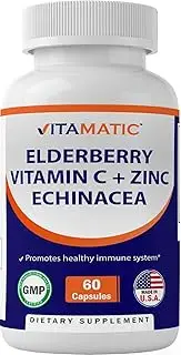 Vitamatic Elderberry Zinc Vitamin C Echinacea Extract - Daily All in one Immune Support - 60 Capsules