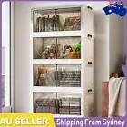 4 Tier Plastic Storage Box with Doors & Wheels Folding Storage Cabinet Shelf OZ