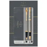 Parker IM Ballpoint & Rollerball Pen Metal Gold Trim Gift Set