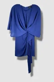 $195 AIDAN MATTOX Women's Blue Draped Mini Cocktail Party Dress Size 2