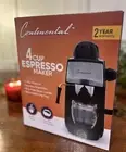 NIB! Continental 4 Cup Espresso Maker Electric Stainless Steel Glass Steamer