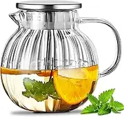 lnfff Glass Teapot, Stovetop & Microwave Safe Glass Borosilicate Teapot, Glass Teapot with Strainer, Glass Kettle Loose Leaf and Fruit Tea and Fragrant Tea,44oz