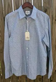 NWT Ben Sherman Sz L Blue and Black Paisley Dot Long Sleeve Button-Up Shirt