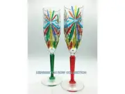 SORRENTO CHAMPAGNE FLUTES - SET OF 2 - GREEN AND RED STEMS - VENETIAN GLASSWARE
