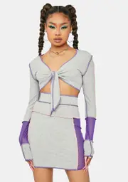 Cloudy True Feelings Colorblock Skirt Set