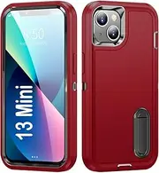 PASNEW Compatible with iPhone 13 Mini Case,Built-in Kickstand [Wireless Charging] Charge Port Dust Plug Cover,Multi-Layer Heavy Duty Shockproof Protection Phone Case for iPhone 13mini 5.4" Red