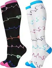 [JMHACHY] 2Packs Compression Socks for Women - 15-20 mmHg Graduated Circulation Support for Nurses, Athletes and Travel