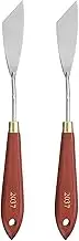 2pcs Palette Knife Painting Tool 2.87" x 0.79" Stainless Steel Teardrop Blade 8.86" Length Spatula Painting Pallet Knives with Hole Beech Wood Handle for Acrylic Canvas, Red/Silver