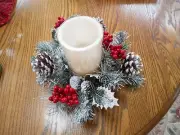Winter Lane Flameless CANDLE CENTERPIECE On/Timer NIB! Batteries Inc Holly Cones