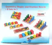 TOWO Montessori Geometry Shapes & Fraction Boards 8 Sets in 1 Toys Of Wood New
