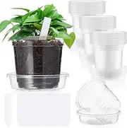 Baderke 24 Pack 4 Inch Clear Nursery Pots with Drainage and Saucer Clear Plastic Planter Pots and Labels for Plants Seed Pots Succulents Small Herbs Annual Flowers Indoor Outdoor