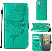 Luxury 360 Full Body Protective Shell Compatible with Nokia C31 X30 5G TA-1499 TA-1497 TA-1450 TA-1443 Leather Case Lanyard Wallet Clip Flip Covers Cases (Nokia C31, Green)