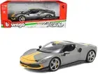 Ferrari 296 GTB Assetto Fiorano 1/18 Diecast Model Gray Metallic Yellow Strip...