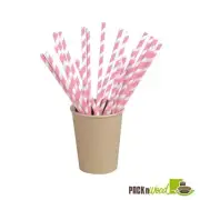 PacknWood 210CHP19PINK, 7.75x0.2-inch Pink Striped Wax Paper Straws, 3000/CS
