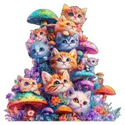 Adult wooden puzzle - Cute mushroom cat animal pattern - Unique irregular shape