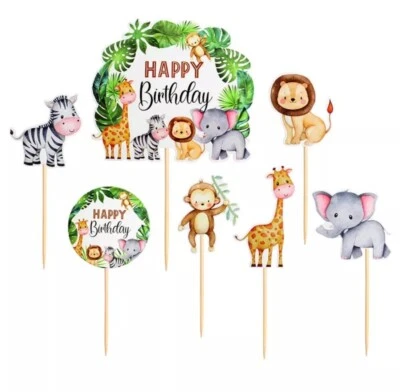 7pcs Jungle cake topper Safari cake topper monkey zebra animals cupcake Toppers