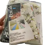 Vtg Montgomery Ward Floria Percale Full Flat Sheet, Fitted Sheet, Pillowcase Set
