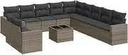vidaXL Garden Sofa Set - Modular 12 Piece Grey Poly Rattan Patio Couch Set with Cushion Storage and Glass Tabletop