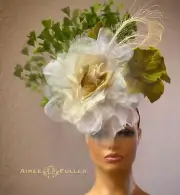 Kentucky Derby Hat Amber Gold Rose Olive Green Leaf Fascinator Melbourne Cup Hat