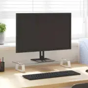 White Monitor Stand Tempered Glass and Metal 60x20x8 cm Computer Desk Riser