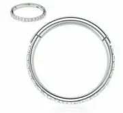 16G 3/8" Sided CZ Gem Ear Helix Hoop Segment Clicker Steel Earring Hinged Ring