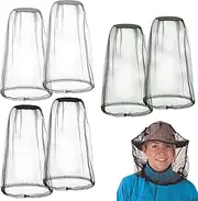 KASURE Pack of 6 Head Net Face Mesh Head Cover, Mosquito Net Head, Hat with Mosquito Net for Outdoor Lovers, Head Net Face Mesh Head Cover for Anti Mosquito Bee Bug, black, One Size