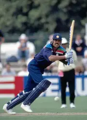 Kapil Dev batting for India during their World Cup match agai- Old Cricket Photo