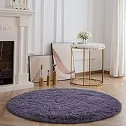 Round Fluffy Area Rug for Bedroom, Grey Purple Soft Shaggy Rug for Boys Girls, Fuzzy Cute Princess Castle Nursery Room Rug, Circle Plush Floor Carpet for Babies Room Decor 4ft (4' Diameter)