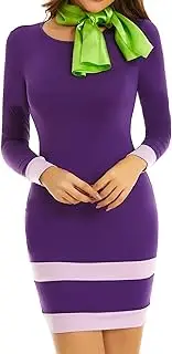 [MSBASIC] Halloween Long Sleeves Mini Scooby Doo Costume Daphne Dress with Scarf