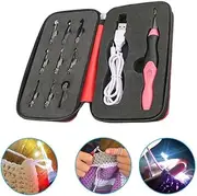 JahyShow 9 in 1 Rechargeable LED Lighted Crochet Hooks Set with Zip Case Light Up Knitting Needles Kit (Interchangeable Heads Size from 2.5mm to 6.5mm)