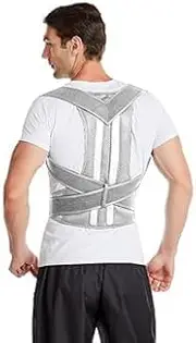 Posture Corrector with Metal Inserts for Women and Men, Adjustable, Breathable, Pain Relief for Neck, Back, Shoulders (Grey, S)