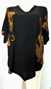 Ladies Plus Size V Bottom Tunic Top – Black Pattern - Sizes 20, 22, 24, 28