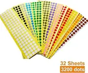 3200 Sticky Coloured Dots Pyhot 10mm Easy Peel Self Adhesive Colour Coding Sticky Dots Assorted 16 Colours(32 Sheets Each sheet with 100 pieces Dots)