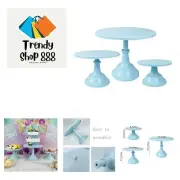 3 Pcs Cake Stand Set Blue Metal Cupcake Holder Dessert Display Plate Decor Se...