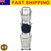 3 Tier Metal Wire Laundry Hamper Basket Dirty Clothes Storage Hamper Organiser