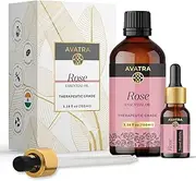 Avatra Rose Essential Oil for Diffuser, Perfume, Skin, Hair, Aromatherapy | Pure & Natural Essential Oil for Massage, Bath, Soap, Candles | Premium Grade with Glass Dropper- 3.38 Fl Oz