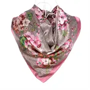 ANYYOU Scarf for Women Floral Pink Print Square Silk Shawl For Summer Spring And Fall