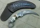 Hand Made Karambit Damascus Steel Blade Knives With Leather sheath