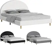 ALFORDSON Bed Frame Base Queen Size with Boucle Fabric Upholstery, Bed Platform Foundation with Headboard for Mattress Topper, Calla Boucle White