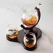Verolux Whiskey Globe Decanter Set with 2 Glasses in Gift Box - Whiskey Decanter for Liquor, 850ml Capacity, Blue, Home Bar Accessories