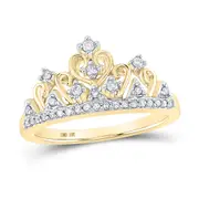 10k Yellow Gold Round Diamond Tiara Crown Band Ring 1/5 Cttw