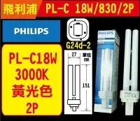 在飛比找Yahoo!奇摩拍賣優惠-【PHILIPS】飛利浦PL-C 18W 830黃光 2P 