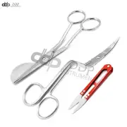 Double Bent Curved Embroidery & Applique Duckbill Scissors +Thread Cutter Red