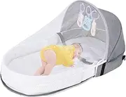 Foldable Bassinet | Folding Kid Crib Travel Bassinet,Lightweight Travel Bed with Canopy and Early Development Toys, Kid Travel Pod for Boys, Girls, Toddler