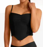 NEW Reoria Women's Sexy Sheer Mesh Ruched Crop Top Size Large